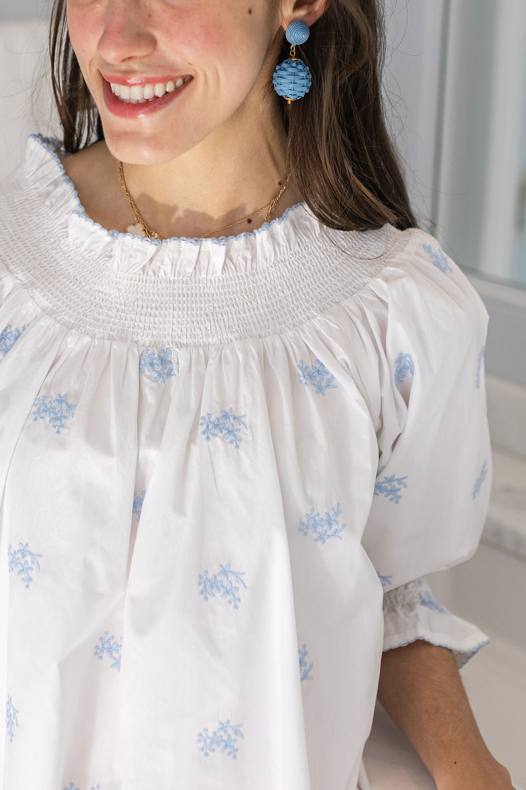 NANCY COTTON EMBROIDERED LONG SLEEVE NIGHTGOWN - Lenora