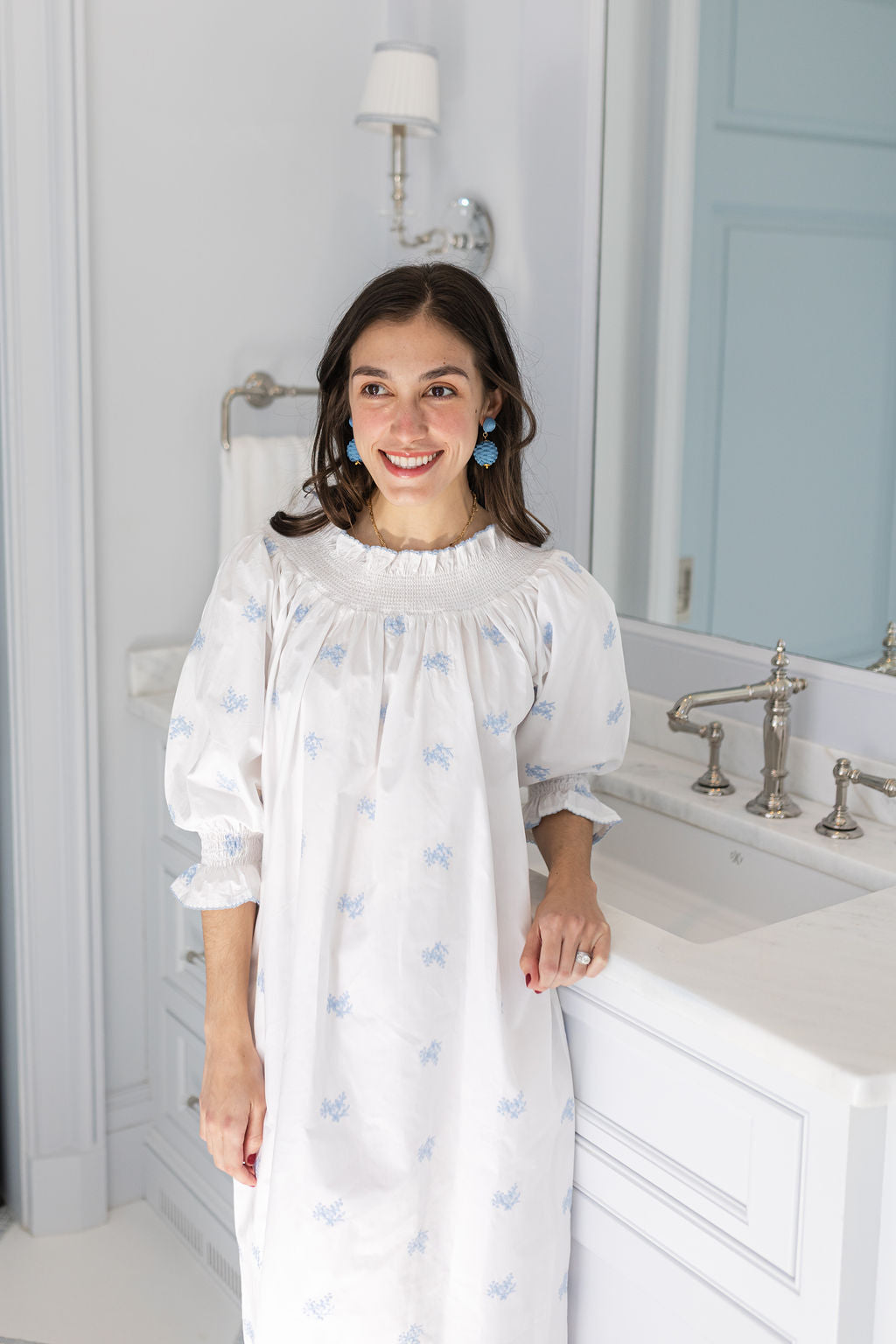 NANCY COTTON EMBROIDERED LONG SLEEVE NIGHTGOWN - Lenora