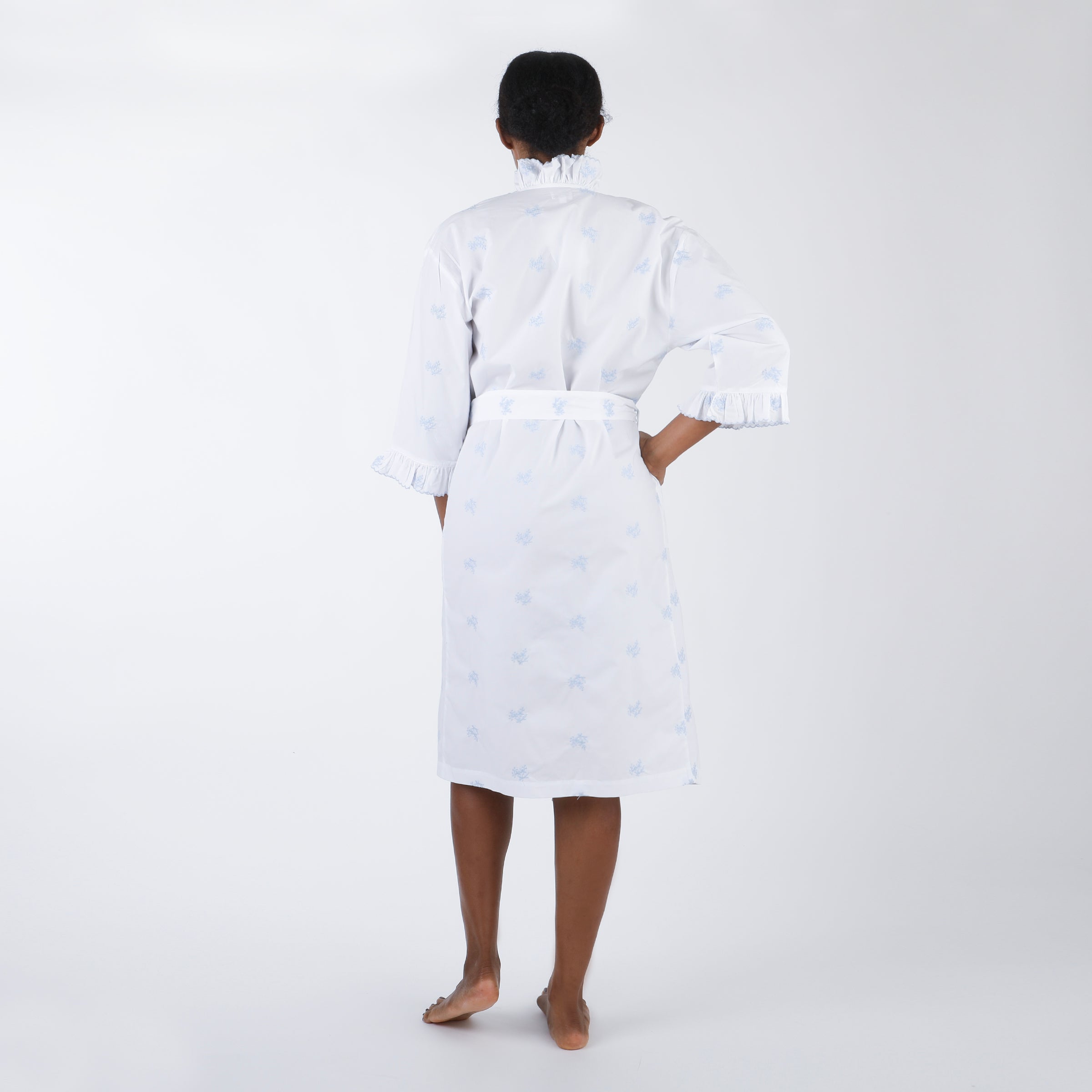 NANCY COTTON RUFFLE EMBROIDERED ROBE - Lenora