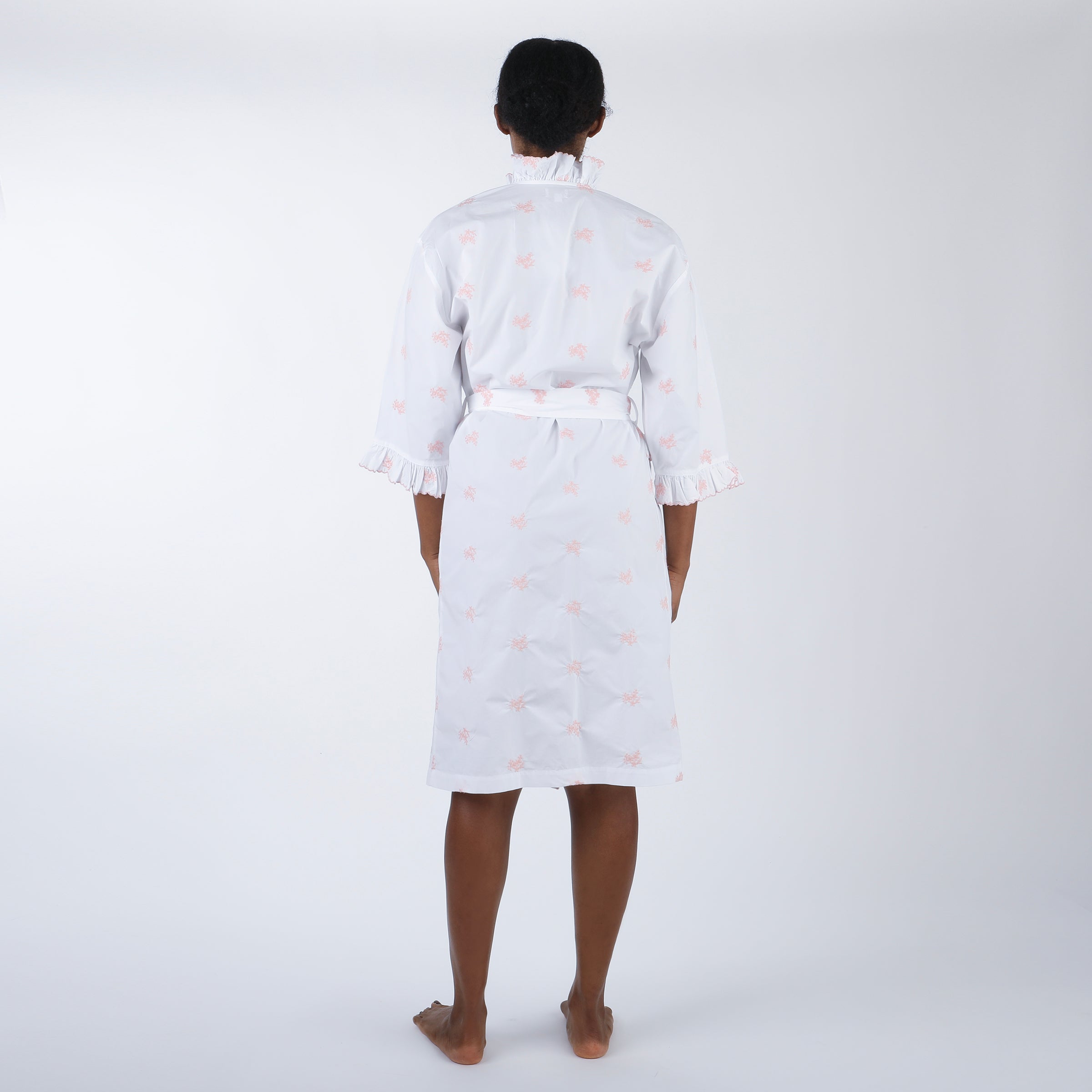 NANCY COTTON RUFFLE EMBROIDERED ROBE - Lenora
