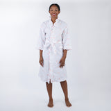 NANCY COTTON RUFFLE EMBROIDERED ROBE - Lenora