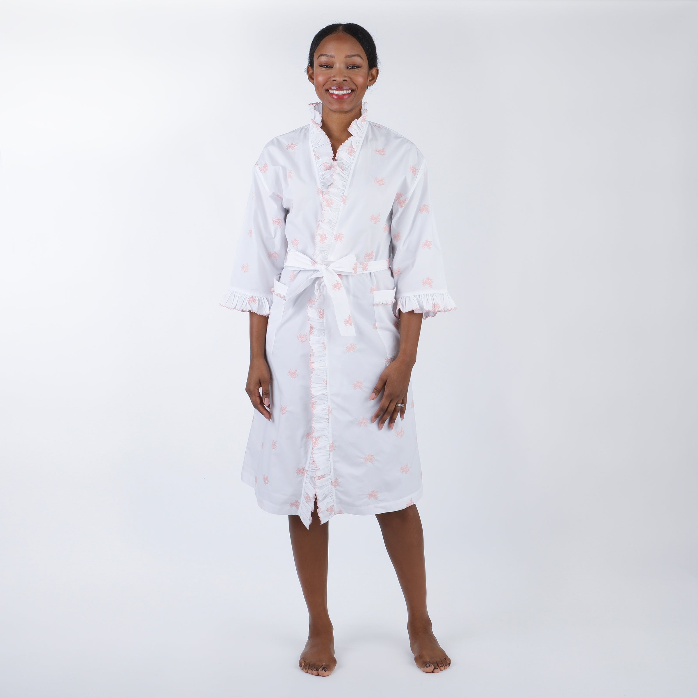 NANCY COTTON RUFFLE EMBROIDERED ROBE - Lenora
