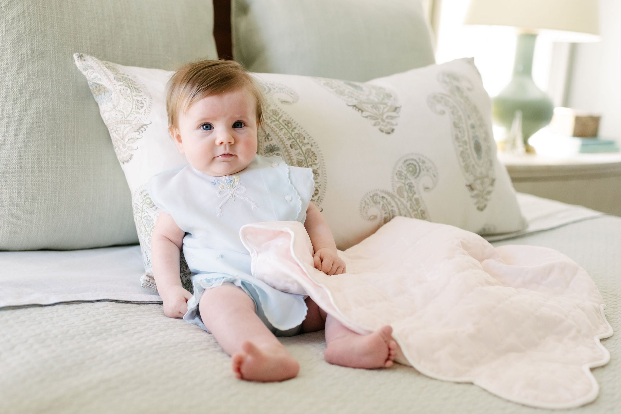 BABY HAND QUILTED SATIN BLANKET - Lenora