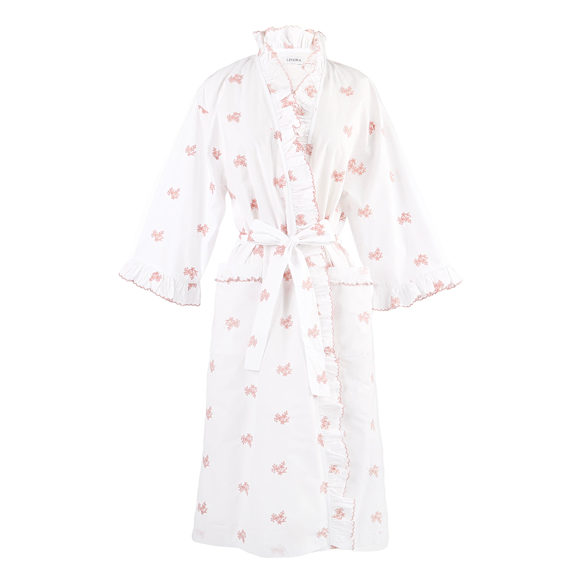 NANCY COTTON RUFFLE EMBROIDERED ROBE - Lenora