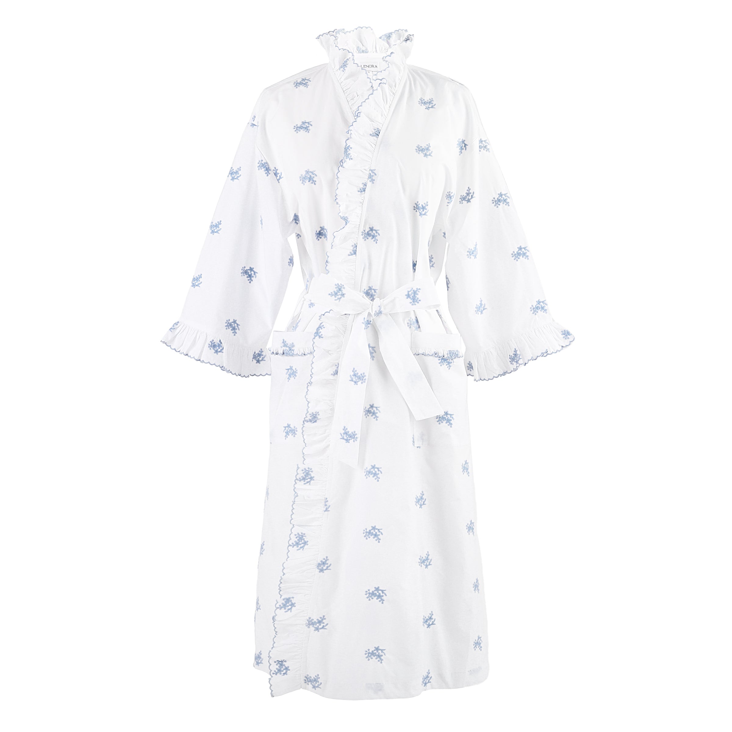 NANCY COTTON RUFFLE EMBROIDERED ROBE - Lenora