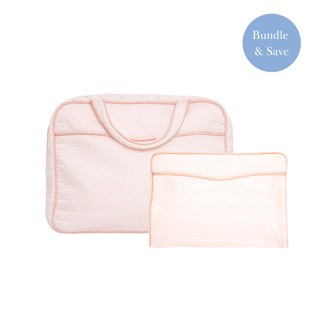 PINK QUILTED SATIN TRAVEL BUNDLE - Lenora