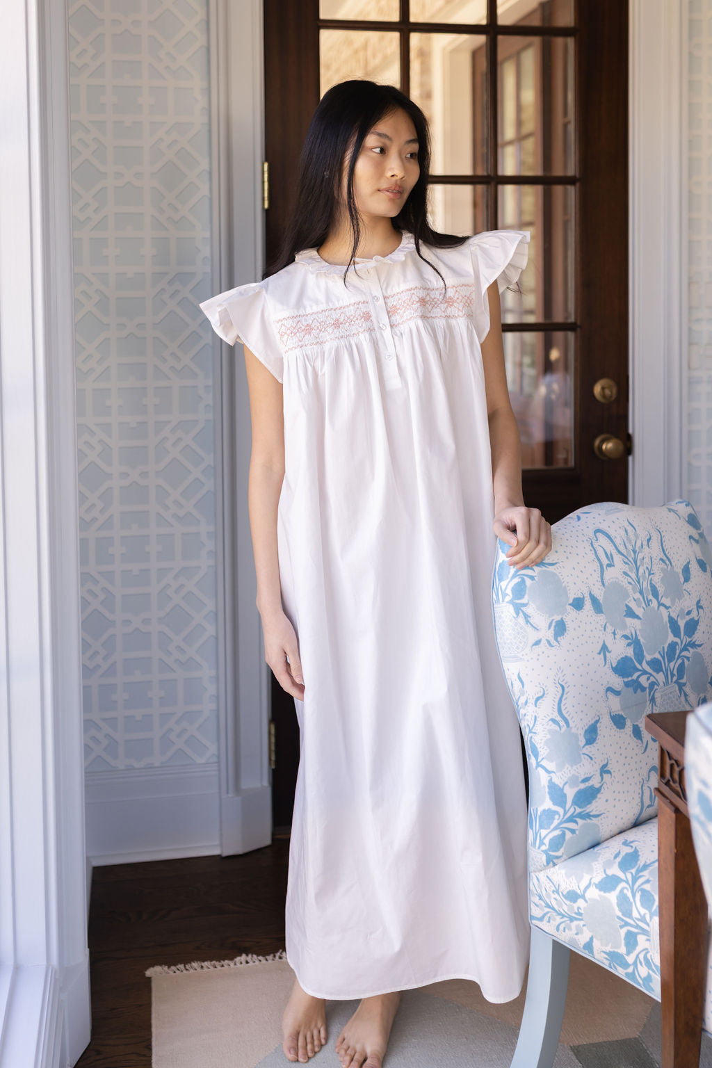 EMILY COTTON SMOCKED NIGHTGOWN - Lenora