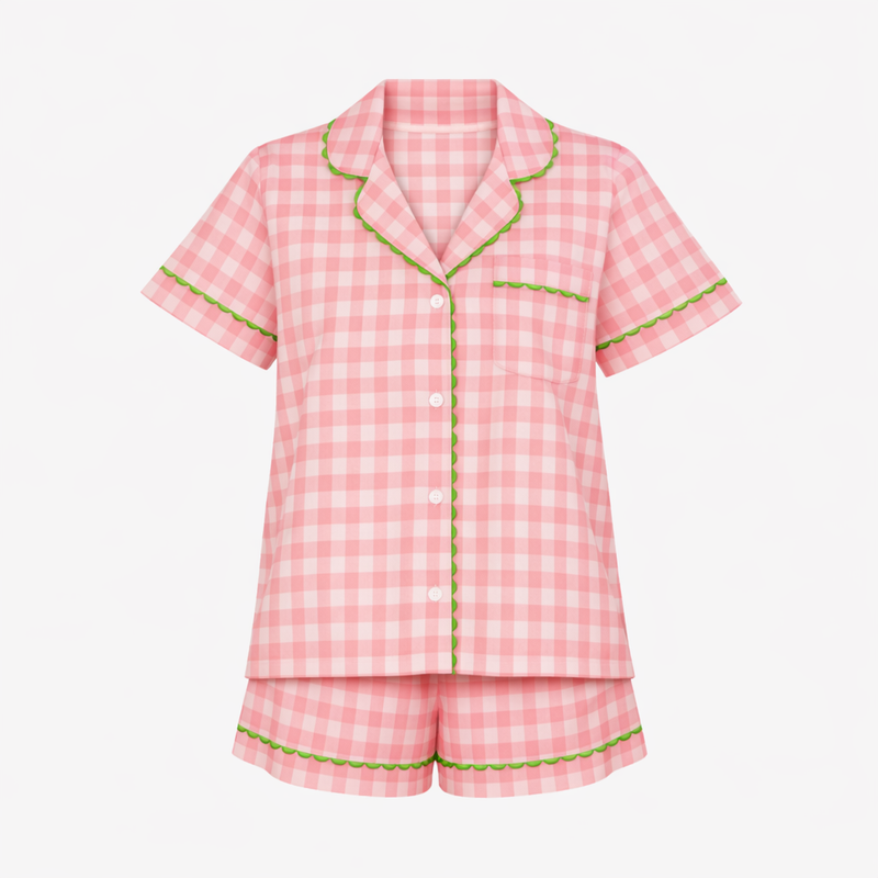CLASSIC GINGHAM CHECK SHORT PAJAMAS W/ RIC RAK TRIM - Lenora