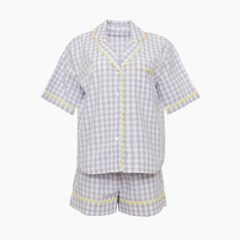 CLASSIC GINGHAM CHECK SHORT PAJAMAS W/ RIC RAK TRIM - Lenora