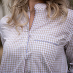 GINGHAM COTTON NIGHTSHIRT WITH RIC RAC TRIM - Lenora