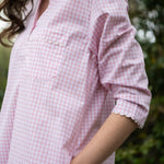 GINGHAM COTTON NIGHTSHIRT WITH RIC RAC TRIM - Lenora