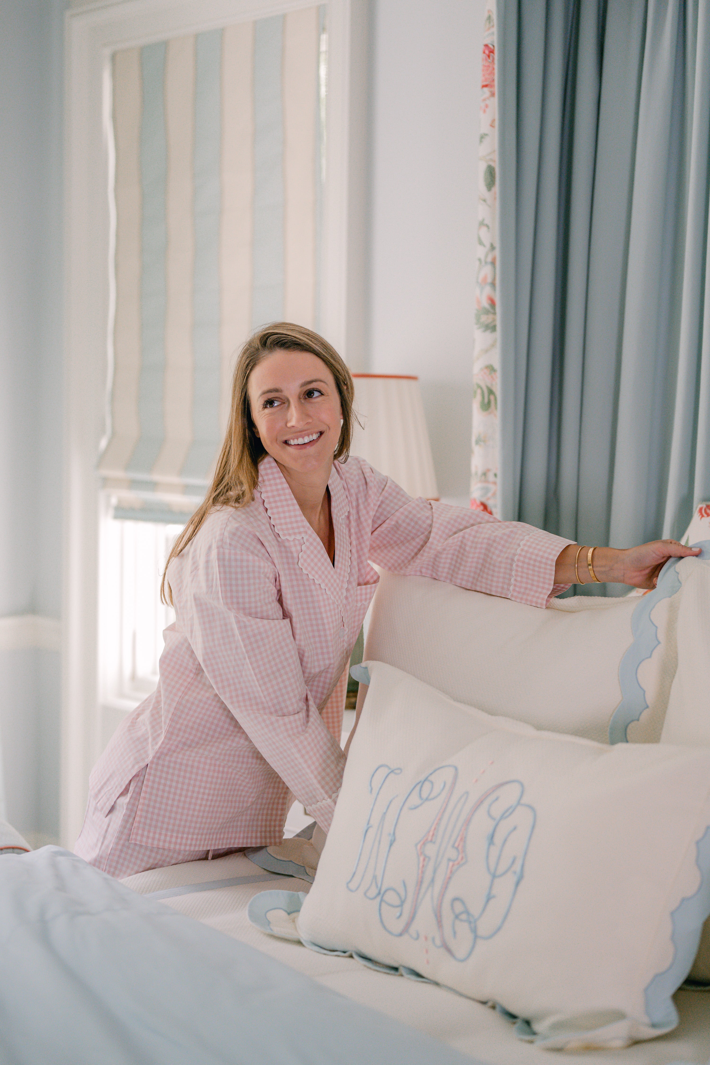 GINGHAM COTTON PAJAMAS W/ RIC RAC TRIM - Lenora