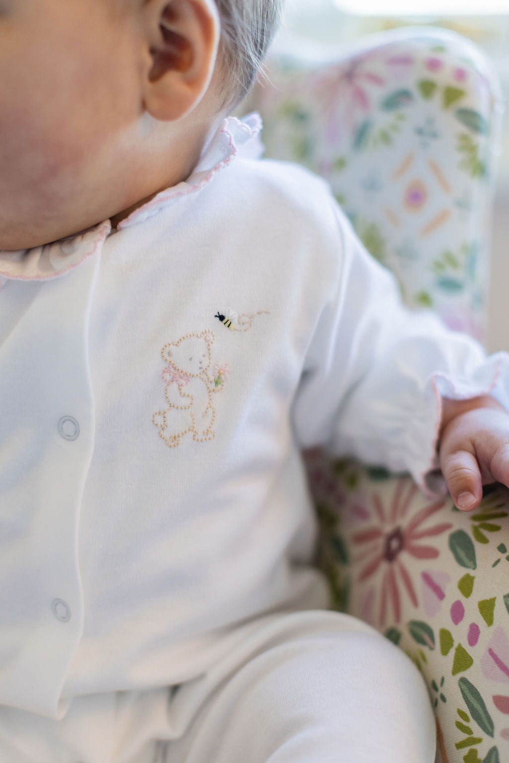 BABY TEDDY BEAR COTTON KNIT FOOTIE - Lenora