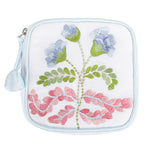 Embroidered carnation jewelry box with blue trim by Lenora