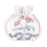 Embroidered carnation jewelry pouch with pink trim by Lenora