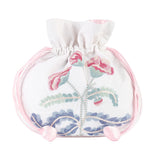 Embroidered carnation jewelry pouch with pink trim by Lenora