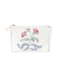 Embroidered carnation large makeup bag with pink trim by Lenora