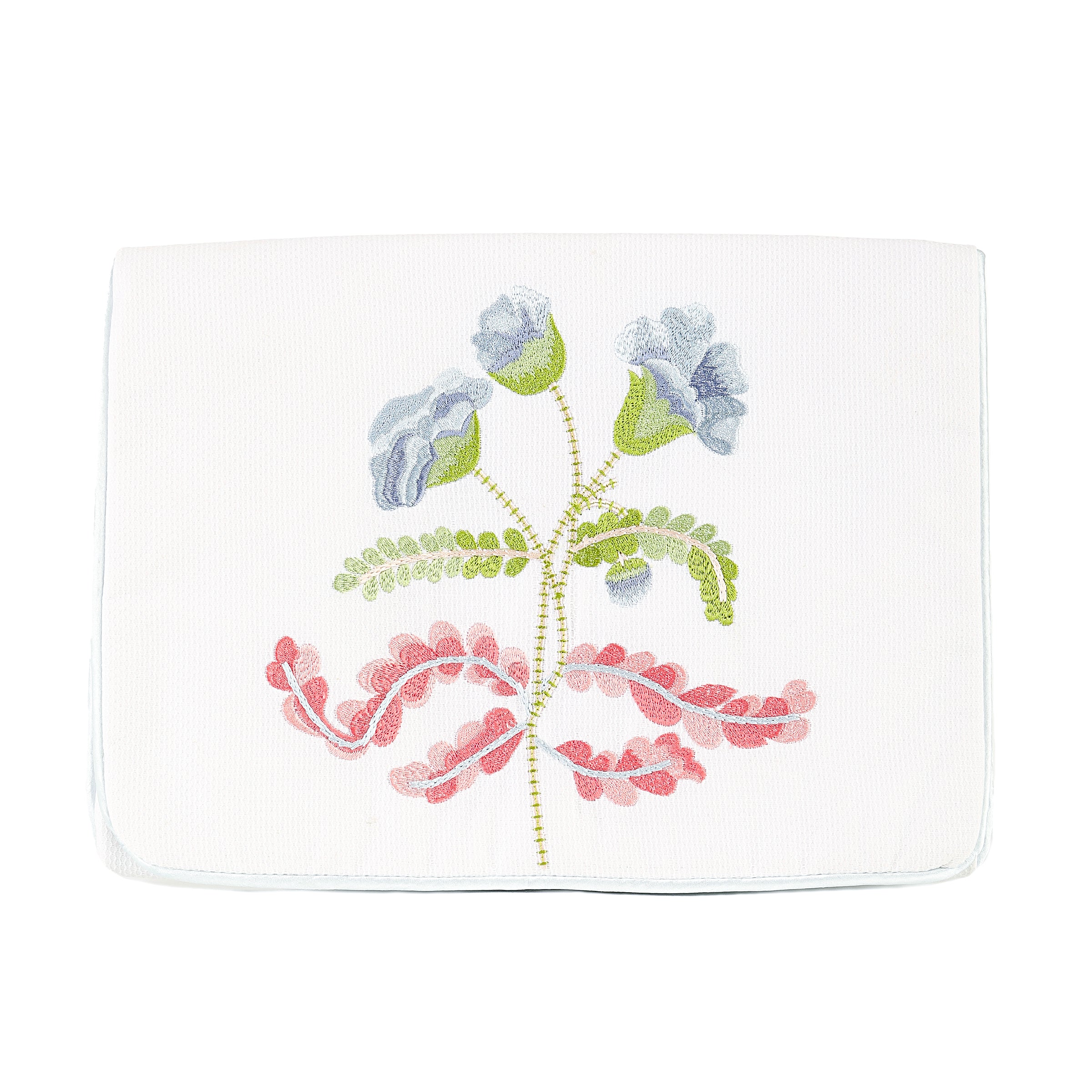 Embroidered carnation lingerie envelope with blue trim by Lenora