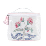 Embroidered carnation train case with pink trim by Lenora