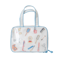 Embroidered essentials hanging travel bag with blue trim by Lenora