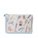Embroidered essentials large makeup bag with blue trim by Lenora