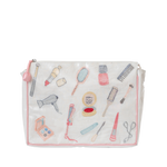 Embroidered essentials large makeup bag with pink trim by Lenora