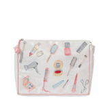 Embroidered essentials large makeup bag with pink trim by Lenora