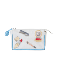 Embroidered essentials small makeup bag with blue trim by Lenora