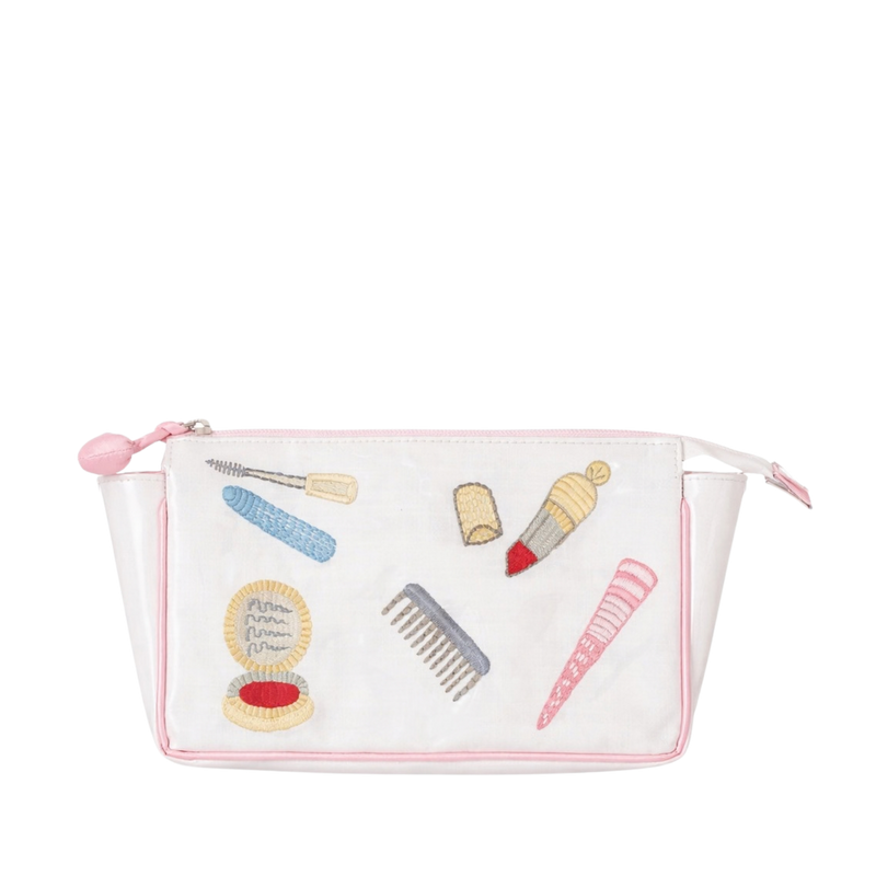 Lenora embroidered essentials small makeup bag with pink trim by Lenora