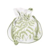 Embroidered fern jewelry pouch in green by Lenora
