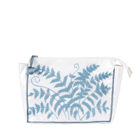 Embroidered fern large makeup bag in blue by Lenora