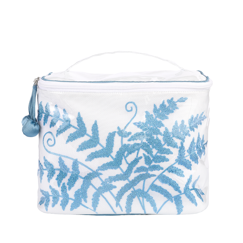 Embroidered fern train case in blue by Lenora