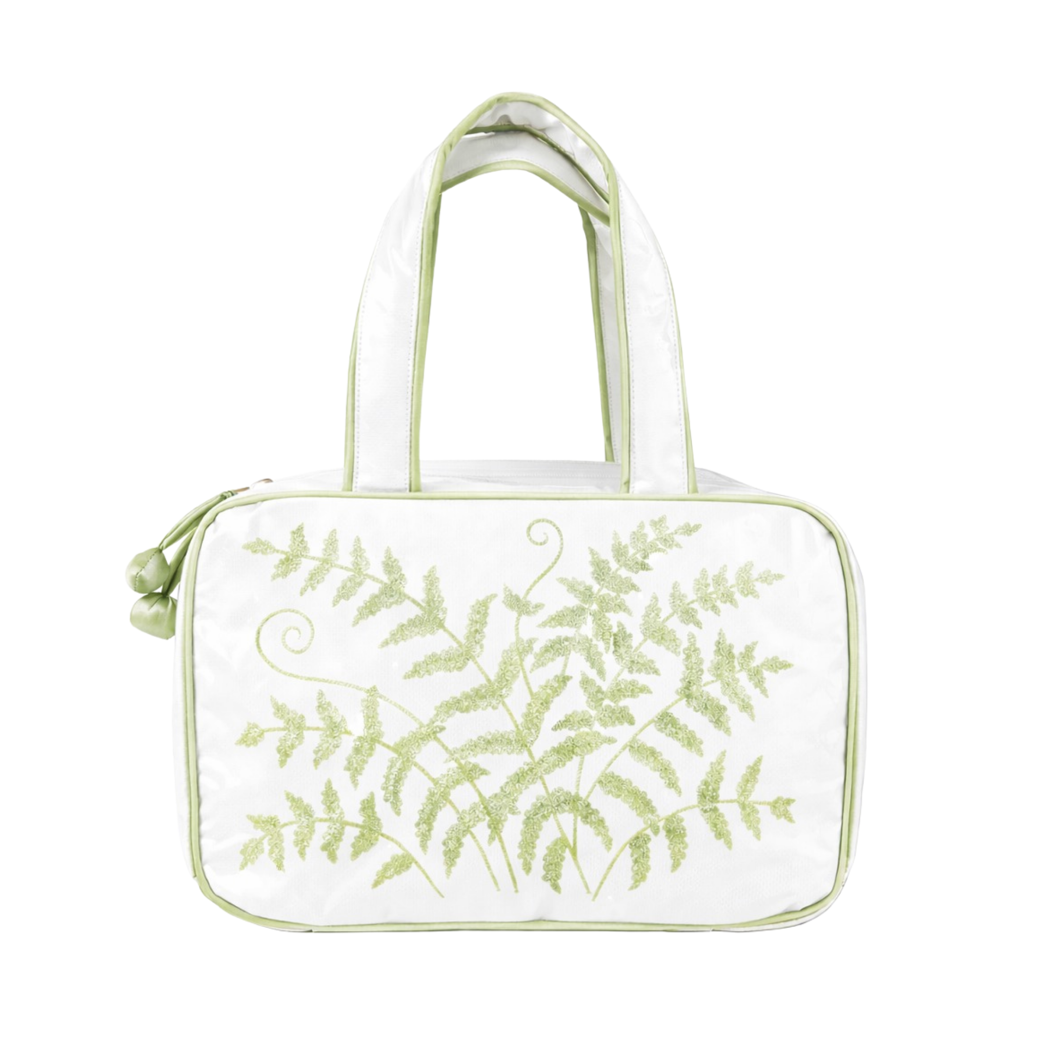 Embroidered fern hanging travel ba in green by Lenora