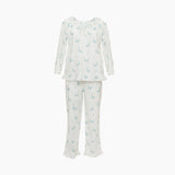 Lucy cotton ruffle long pajamas in blue floral by Lenora