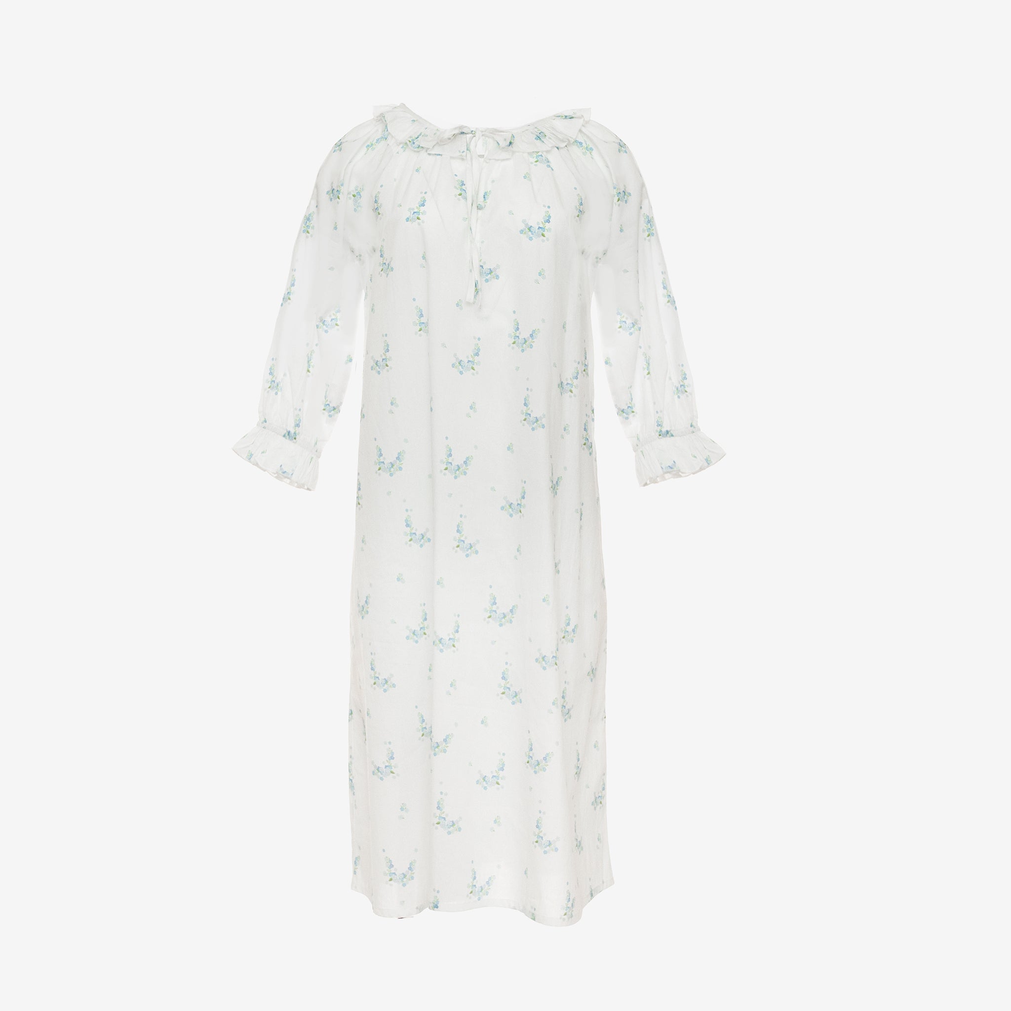 Lucy ruffle cotton long nightgown in blue floral by Lenora
