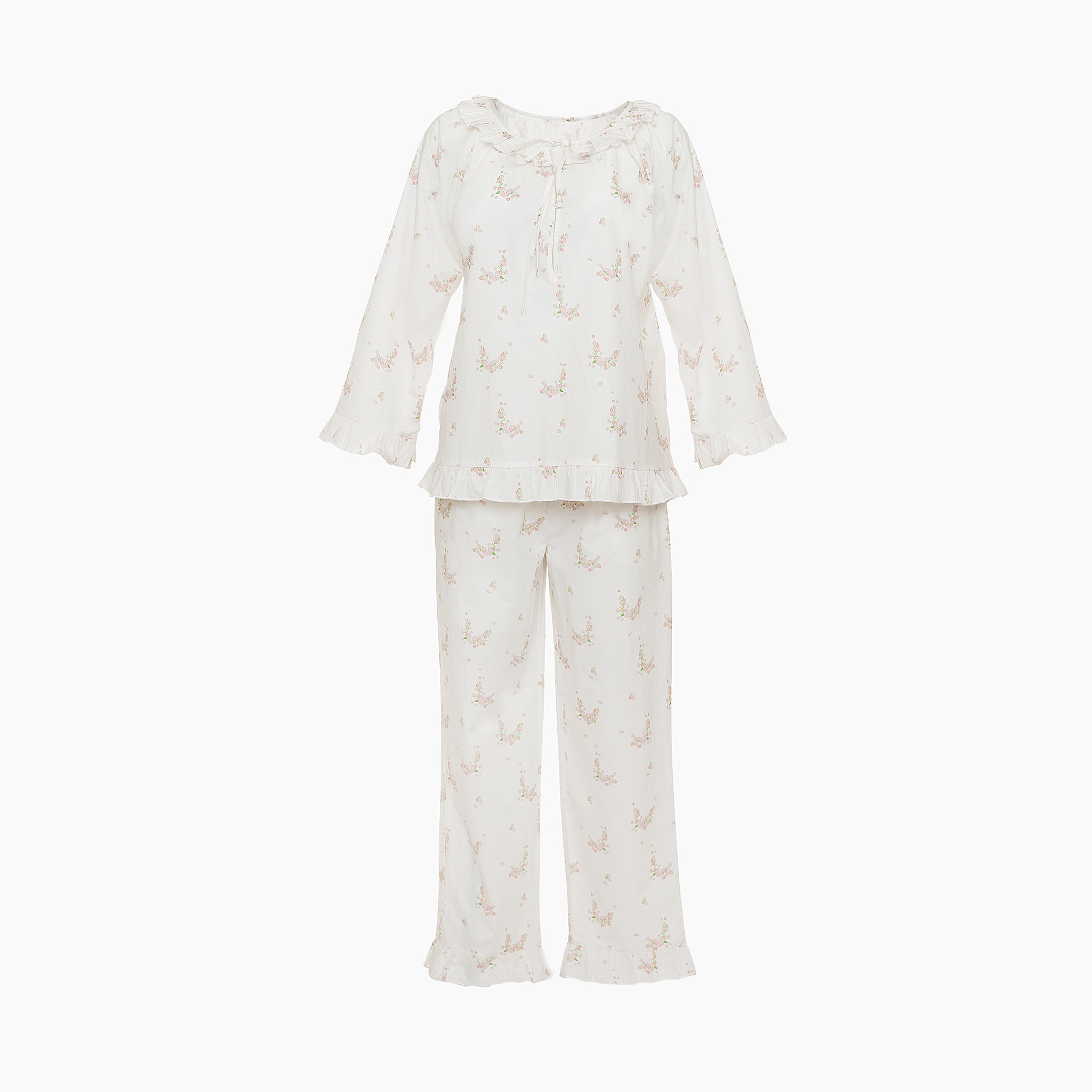 Lucy ruffle long pajamas in pink floral by Lenora
