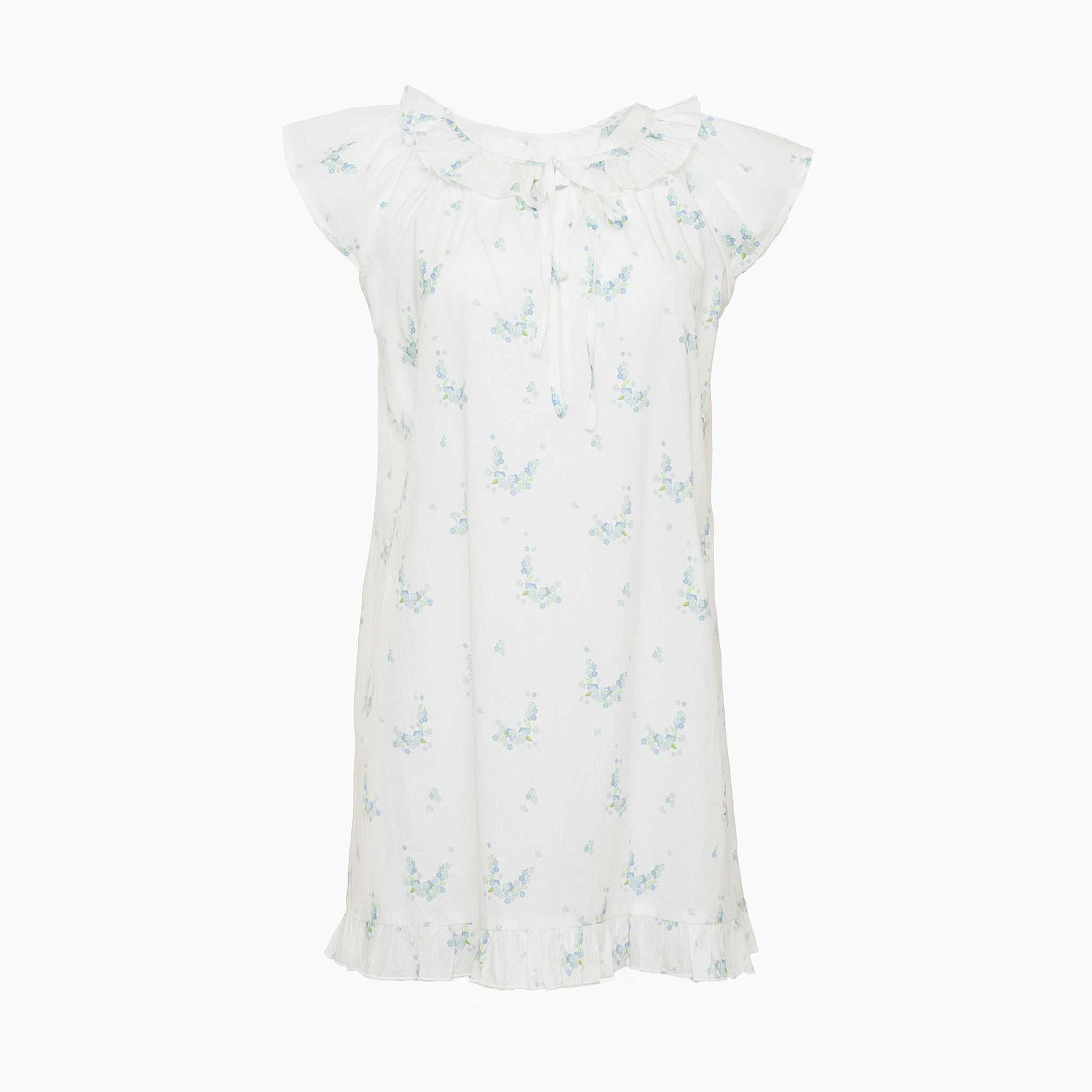 Lucy ruffle cotton short nightgown in blue floral by Lenora