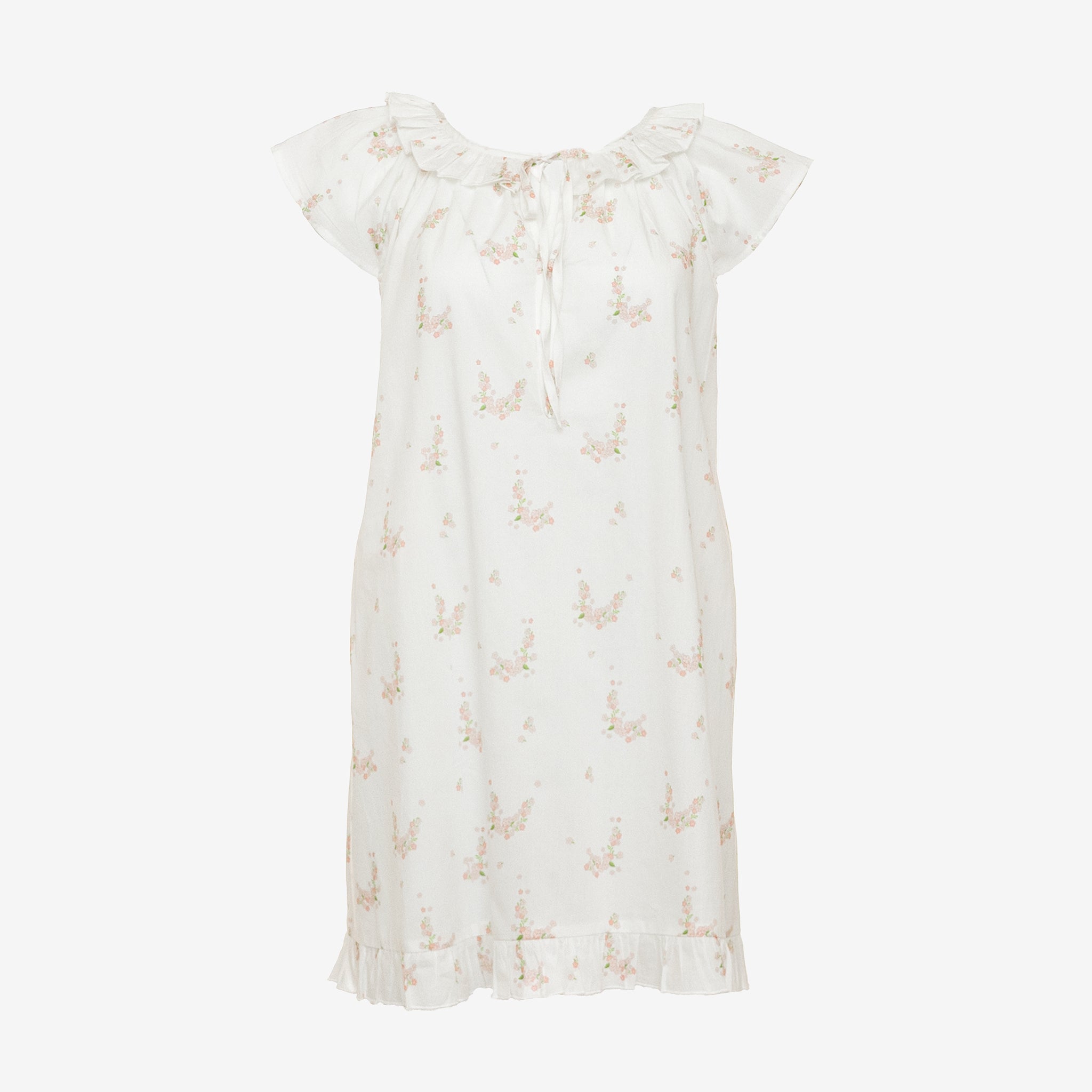 Lucy ruffle cotton short nightgown in pink floral by Lenora