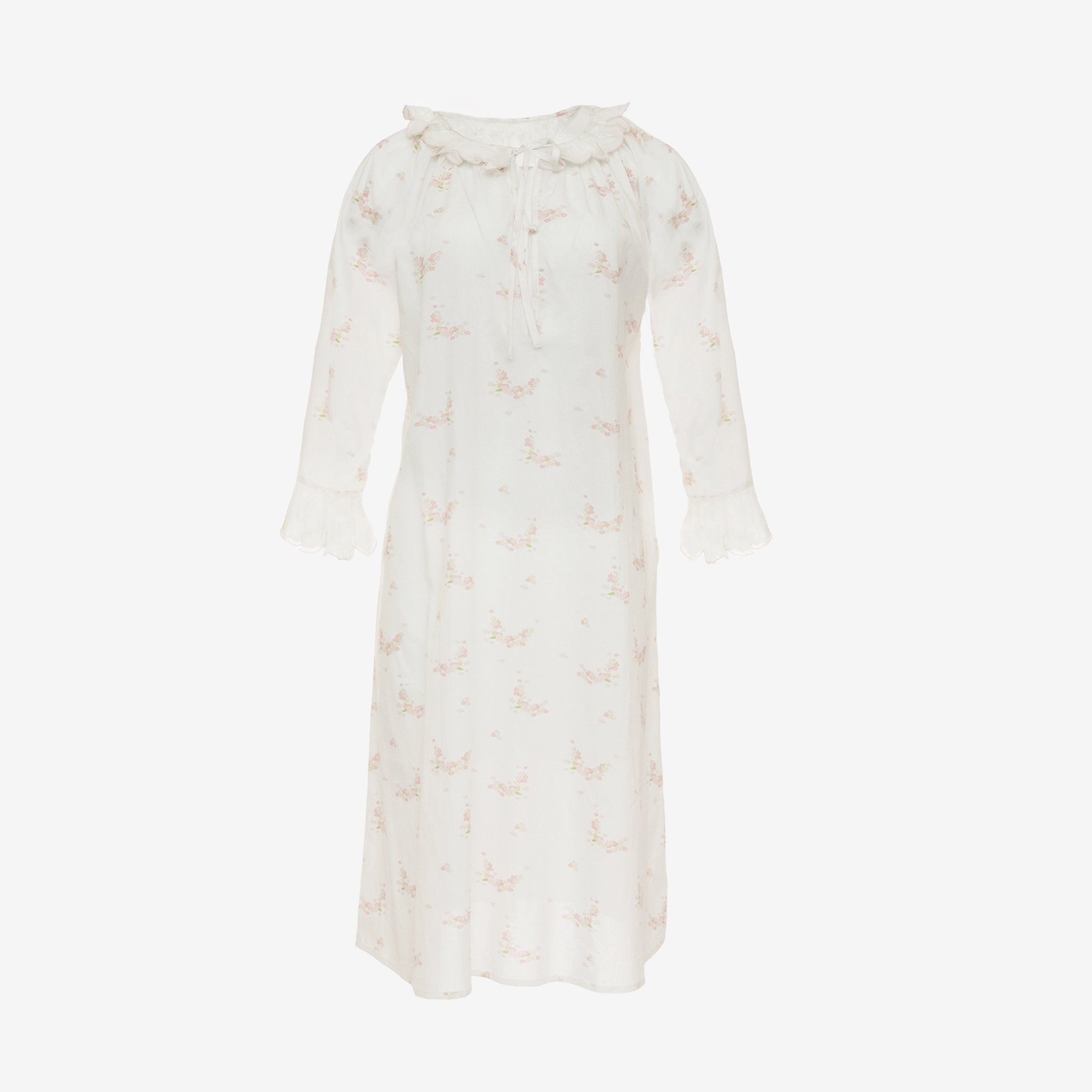 Lucy ruffle long cotton nightgown in pink floral by lenora