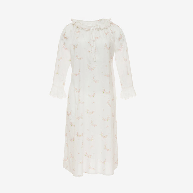 Lucy ruffle long cotton nightgown in pink floral by lenora