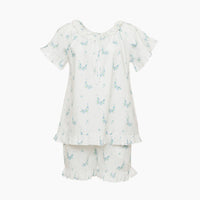 Lucy ruffle short pajamas in blue floral by Lenora
