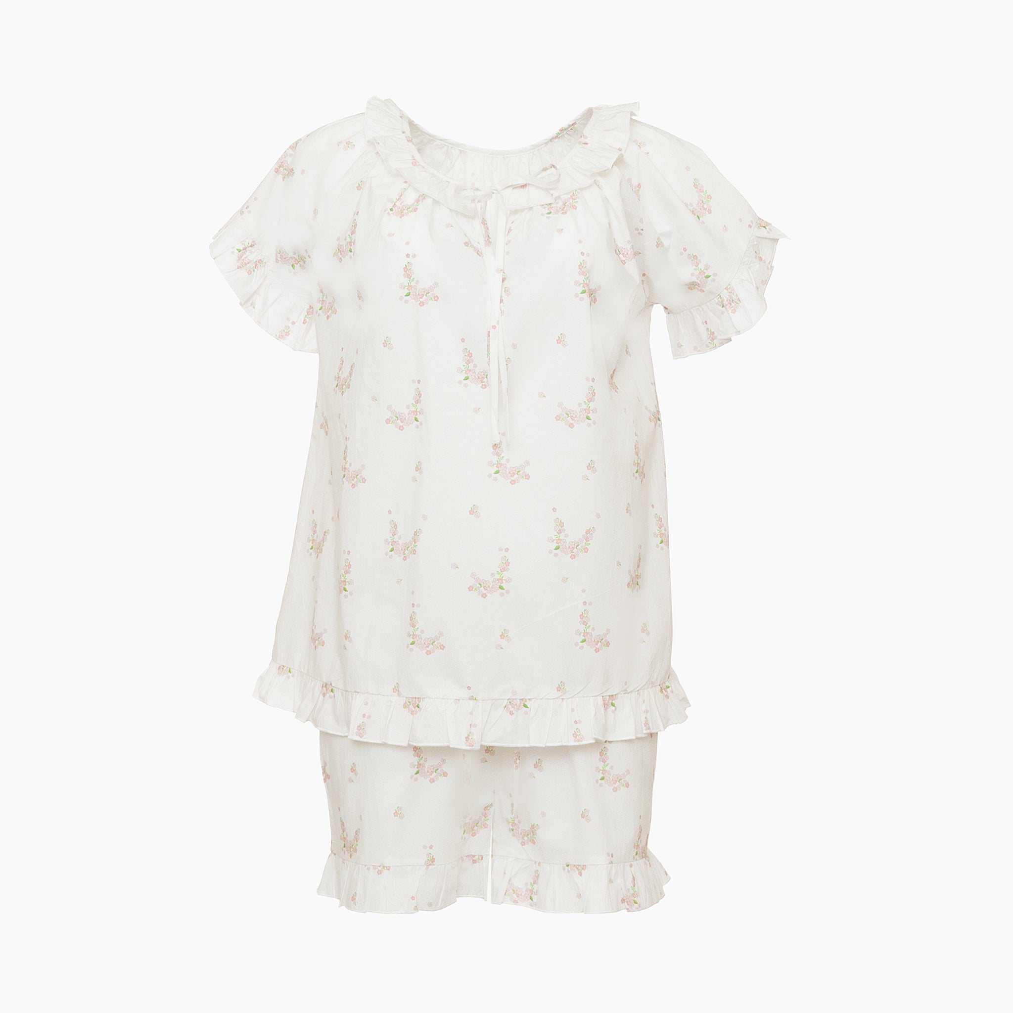Lucy ruffle short pajamas in pink floral by Lenora