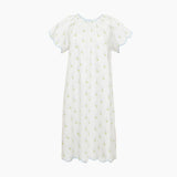 Vandy scalloped tape trim nightgown in blue pansy floral by Lenora