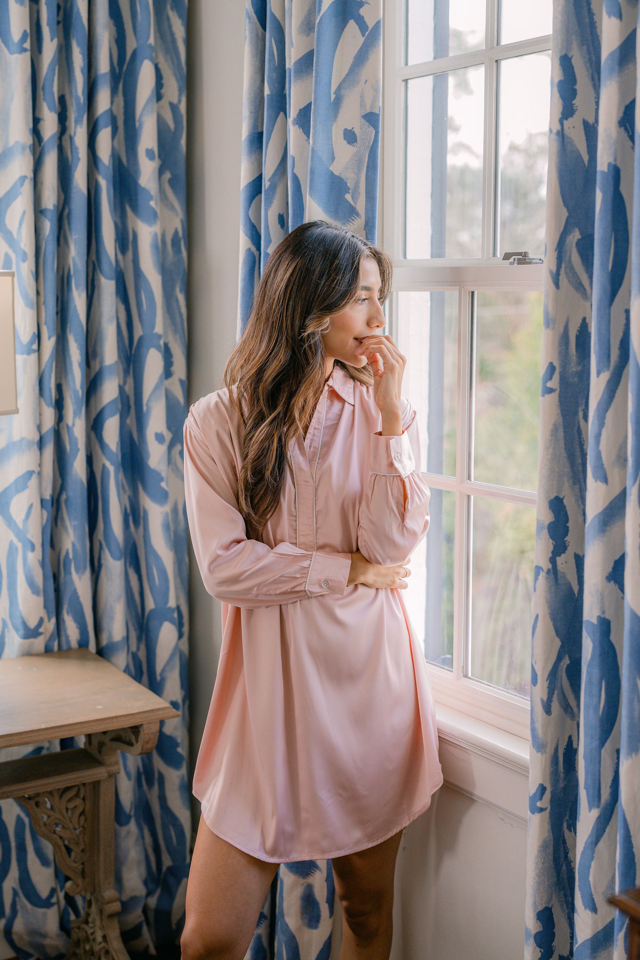 POP OVER CHLOE SATIN NIGHTSHIRT - Lenora