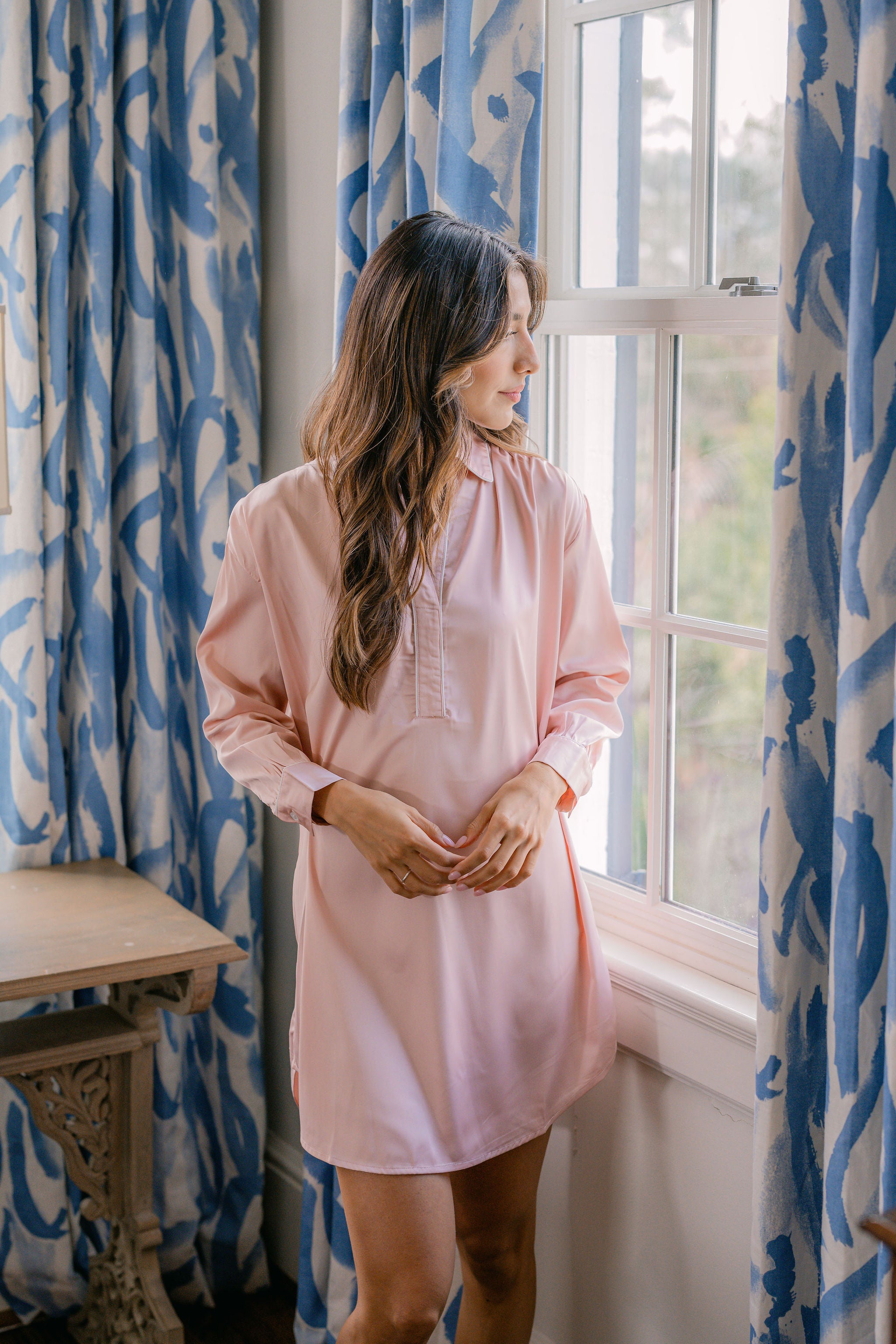 POP OVER CHLOE SATIN NIGHTSHIRT - Lenora