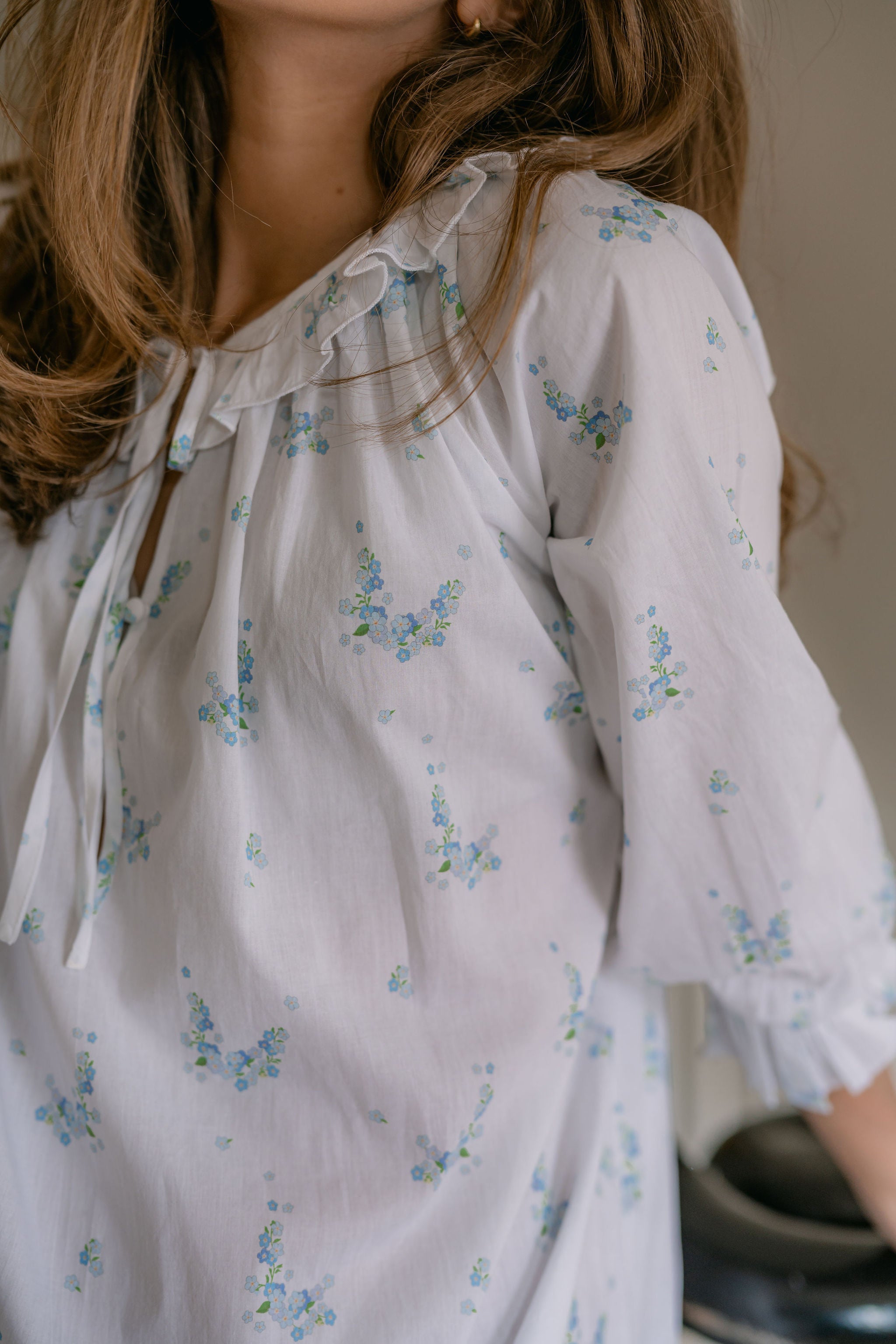 LUCY RUFFLE LONG SLEEVE NIGHTGOWN - Lenora