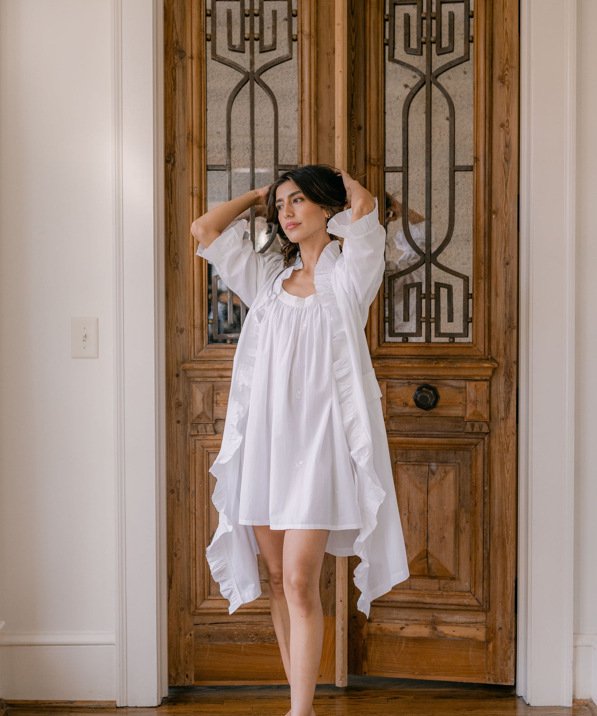 RUFFLE ROBE & EMBROIDERED TANK NIGHTGOWN - Lenora