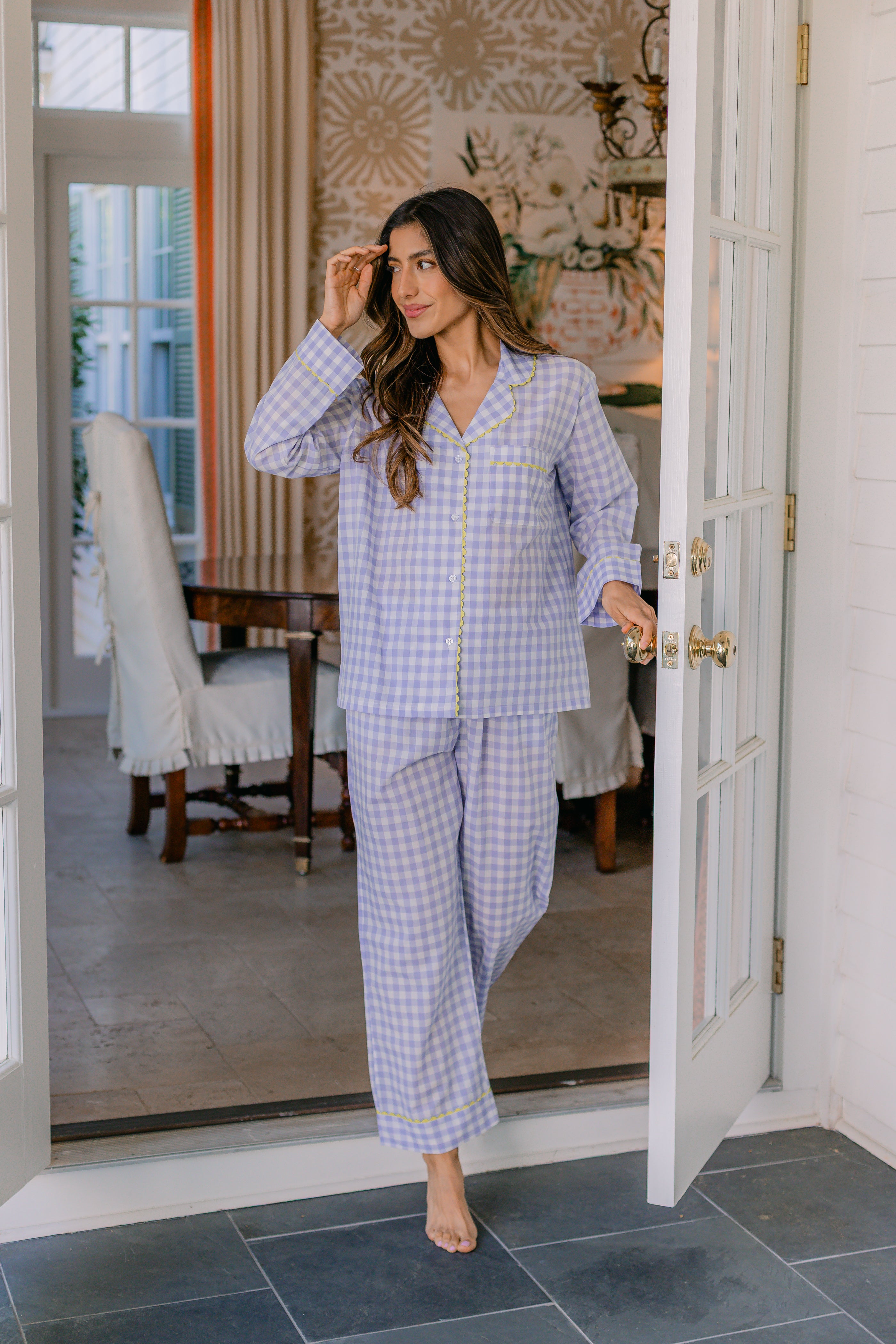 CLASSIC GINGHAM CHECK PAJAMAS W/ RIC RAK TRIM - Lenora
