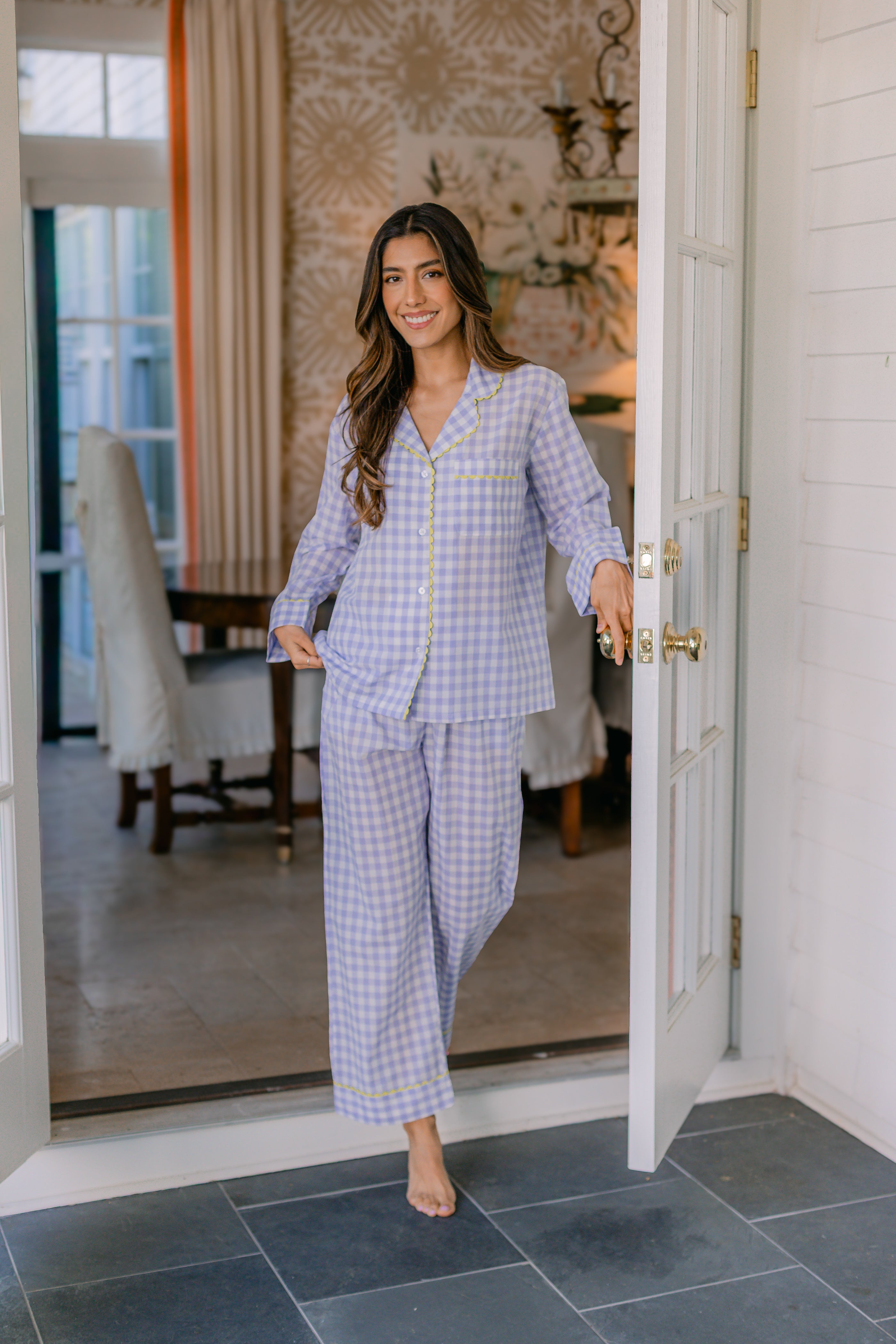 CLASSIC GINGHAM CHECK PAJAMAS W/ RIC RAK TRIM - Lenora