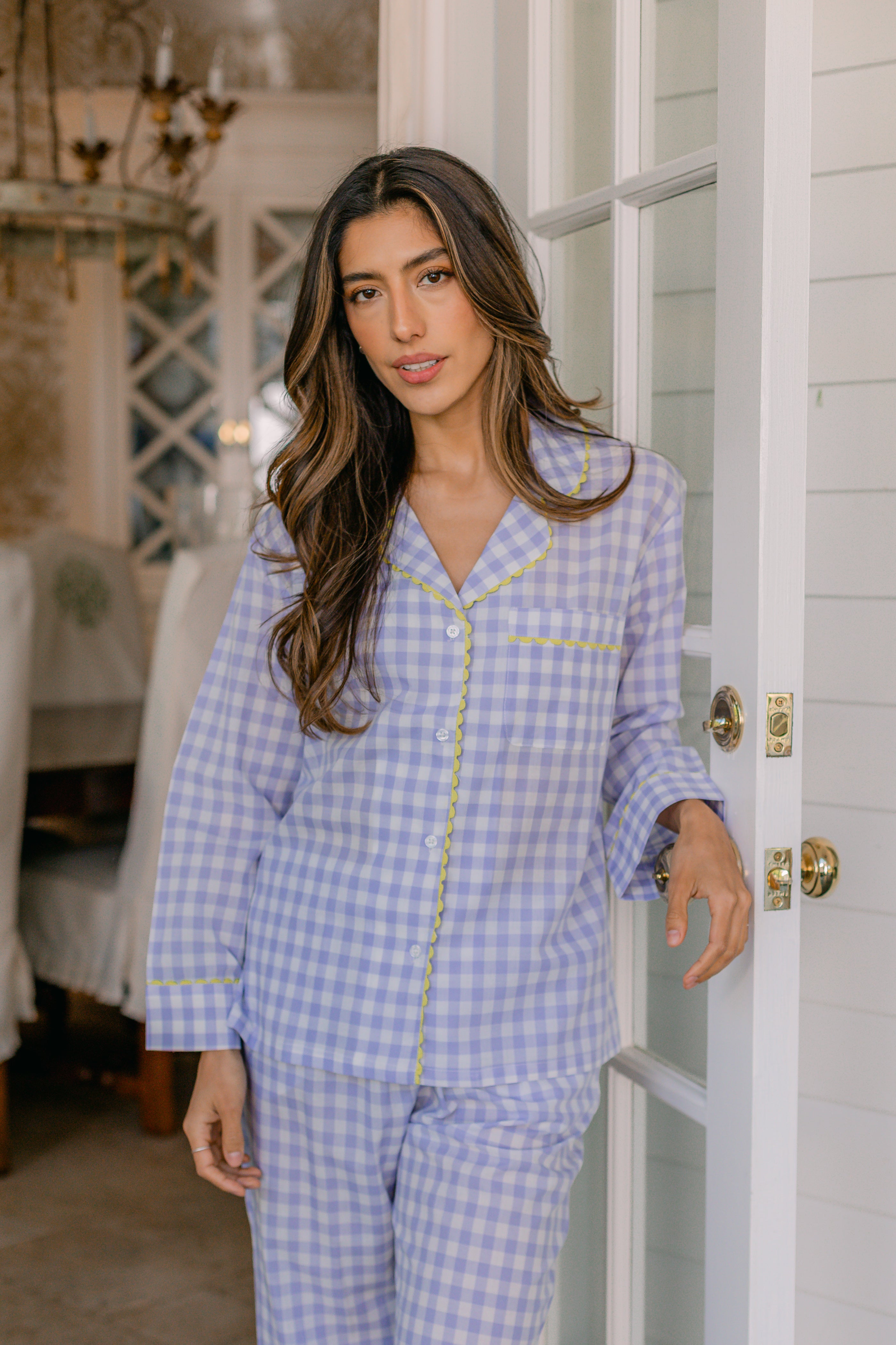 CLASSIC GINGHAM CHECK PAJAMAS W/ RIC RAK TRIM - Lenora